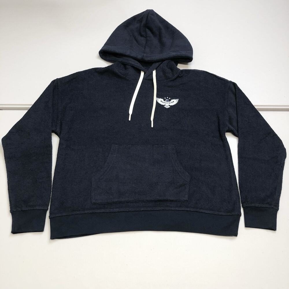 Outerknown Women's Hightide Hooded Terry Cloth Sweatshirt Size Small Navy Blue
